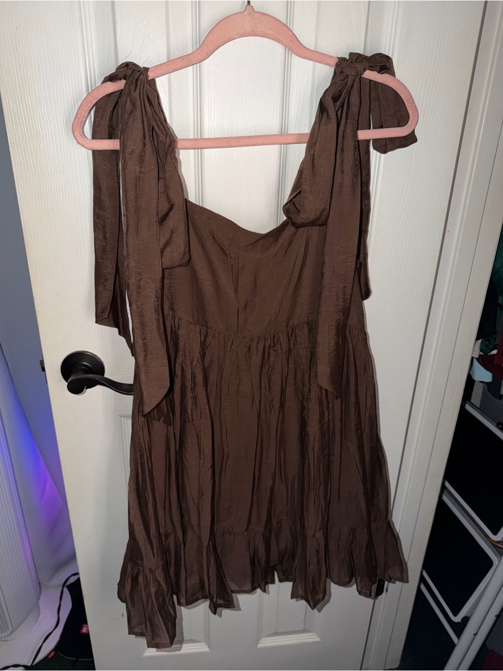 Altar'd State Brown Tie-Shoulder Mini Dress